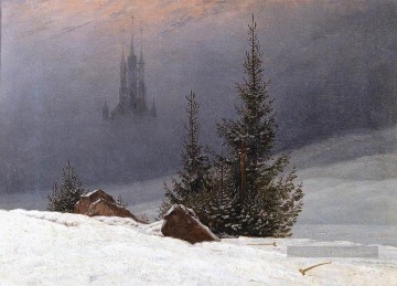 romantique romantisme Tableau Peinture - Paysage d’hiver avec l’église romantique Caspar David Friedrich